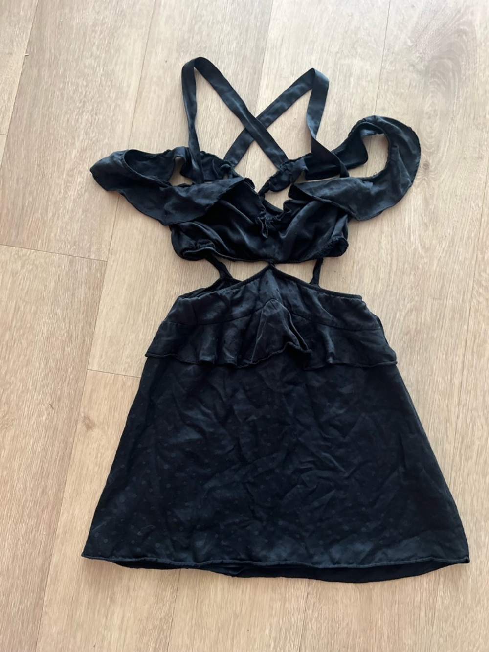 For Love And Lemons Black Ruffle Cutout Mini Dress